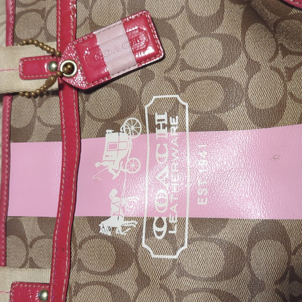 Coach Signature Canvas Tote Bag - Pink and Tan - Picture 2 of 16
